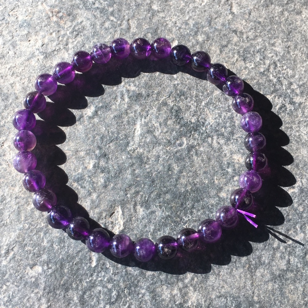 Natural Amethyst Bead Bracelet Stretchy 8mm Quartz